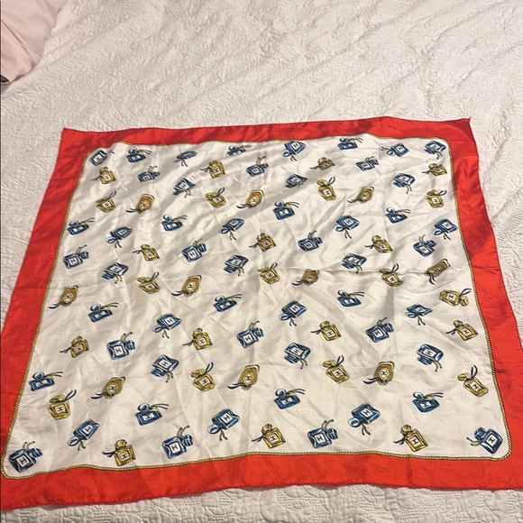 Vintage Chanel Red and White perfume bottle Patterned Scarf - Picture 1 of 6